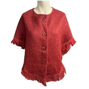 Rannoch Designs Pringle Scotland Wool Mohair Poncho Button Shawl Small Vintage